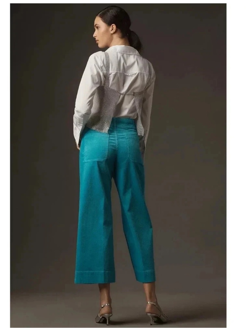 MAEVE Anthropologie COLETTE Cropped Turquoise Corduroy Hi-Rise Pants 27 EUC - Picture 3 of 9